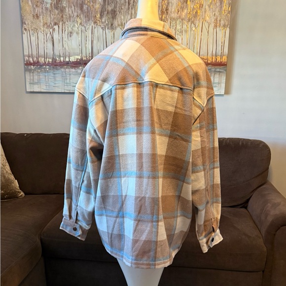 HFX Women's Heavy Flannel Plaid Shirt Jacket (Blue/Camel, Size M) - Picture 7 of 13